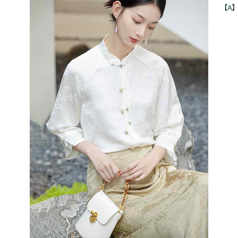 レディース 夏 チャイナドレス 清楚 新 中国 瞑想 茶師服 唐装 女性 春秋 プレート ボタン 国民 トップス スカート スーツ