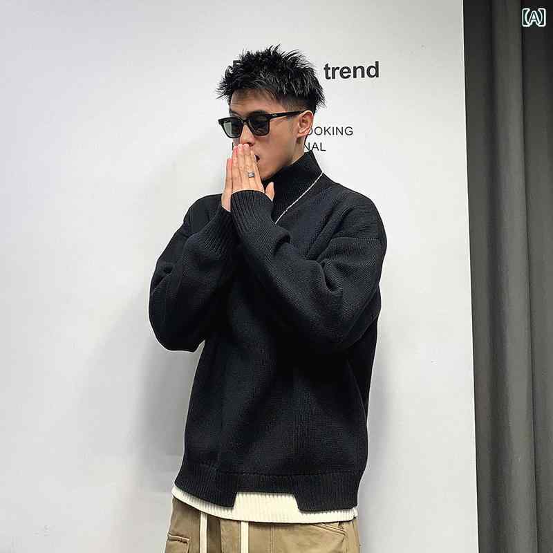 メンズ 秋冬 長袖 厚手 ニット トップス セーター レイヤード カジュアル おしゃれ 普段使い 着やい 動きやい 快適 レジャー アウトドア ワーク