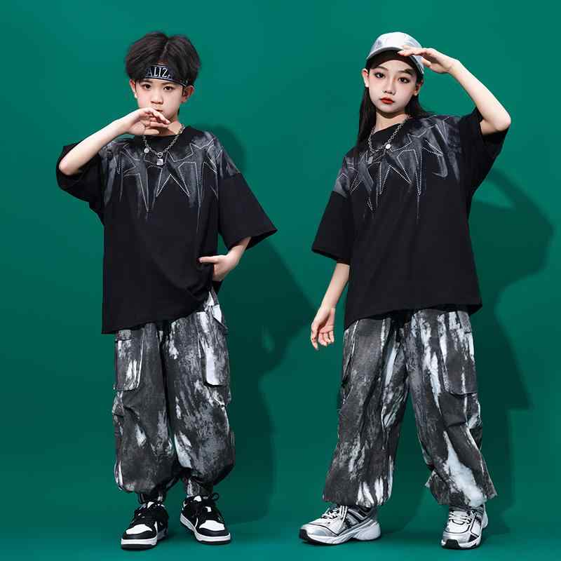 子供服 女の子 男の子 Tシャツ パンツ 夏 コスチューム バンド ダンス ヒップホップ ストリート系 パフォーマンス 衣装 クール かっこいい キッズ