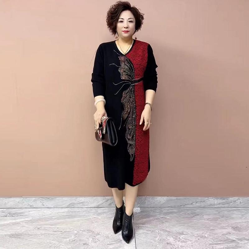 レディース 婦人服 ママ ドレス 秋冬 長袖 ウエスト スリム 膝上 若々しい パーマ かけた 丈 Aラカート 上品|セキュアデポ