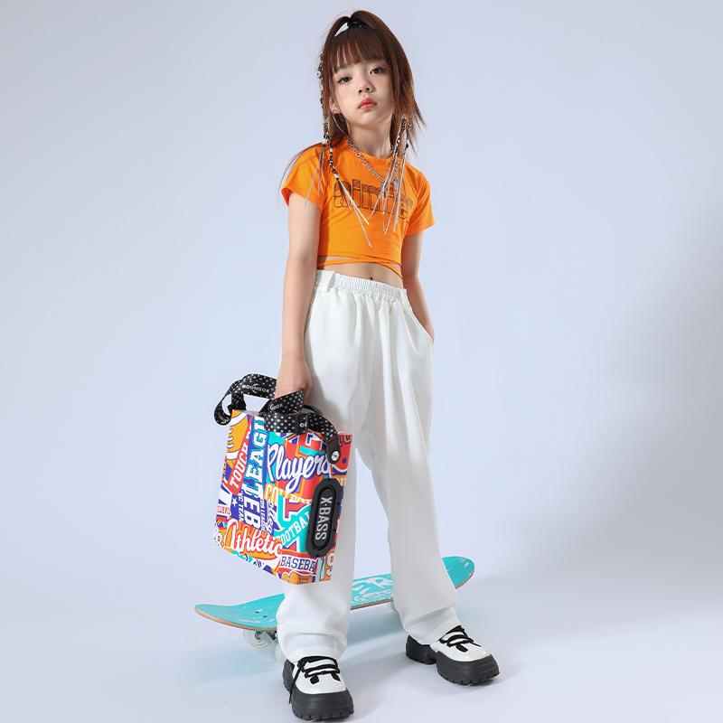 子供服 女の子 Tシャツ へそ出し パンツ コスチューム バンド ダンス ヒップホップ ストリート系 パフォーマンス 衣装 クール かっこいい キッズ