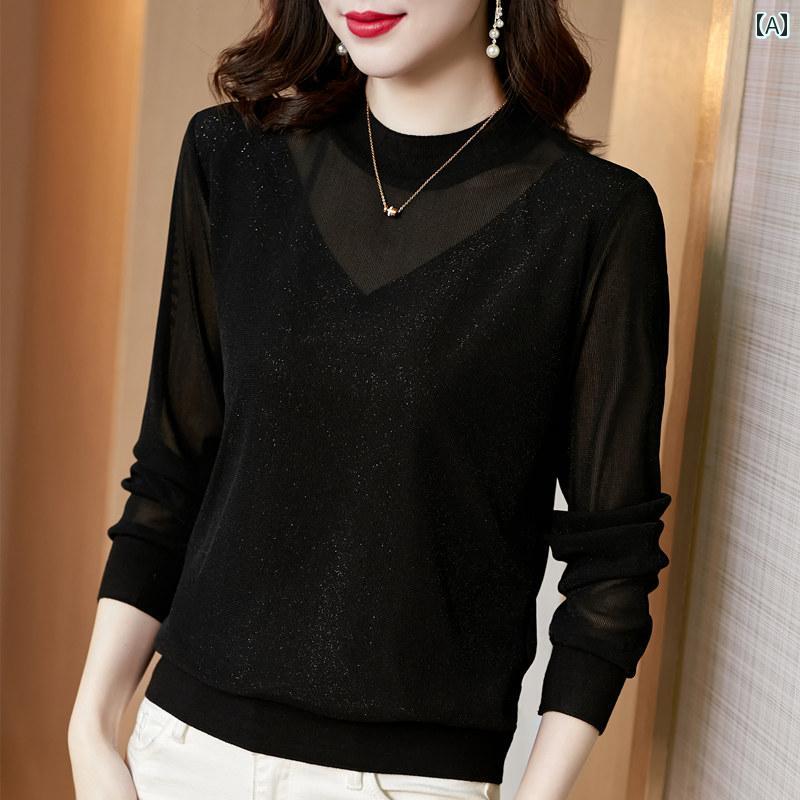 シニア 春 春秋 ブラック メッシュ レディース トップス 婦人服 レディース 大きめサイズ シンプル ゆったり