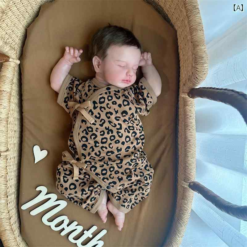 ベビー 新生児 服 ロンパース 赤ちゃん ジャンプスーツ 夏 ヒョウ柄 かわいい コットン 半袖 メンズ レディース兼 帽子 セットアップ 出産祝い
