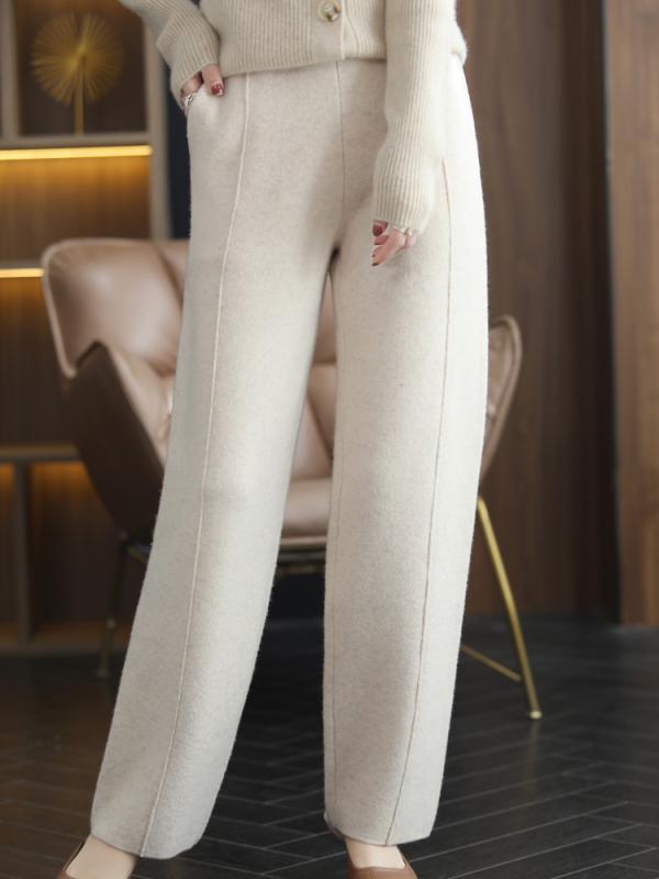パンツ レディース ボトムス カジュアル 快適 春 女性用 高級感 ワイド レッグ 厚手 ウール ニット ストレート スリム カジュアル