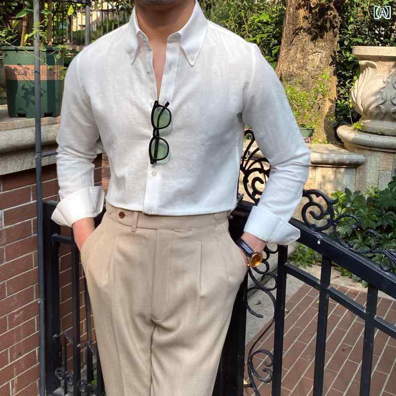 Yシャツ メンズ 大人 ビジネス オフィス カジュアル 通勤 シンプル ブリティッシュ スタイリッシュ 紳士 ファッション 大きめサイズ 韓国