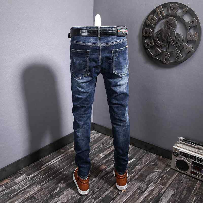 デニムパンツ メンズ ボトムス ズボン 春秋 リップド パッチ ジーンズ ストレッチ スリム ストレート アメリカ 長ズボン レトロ カジュアル