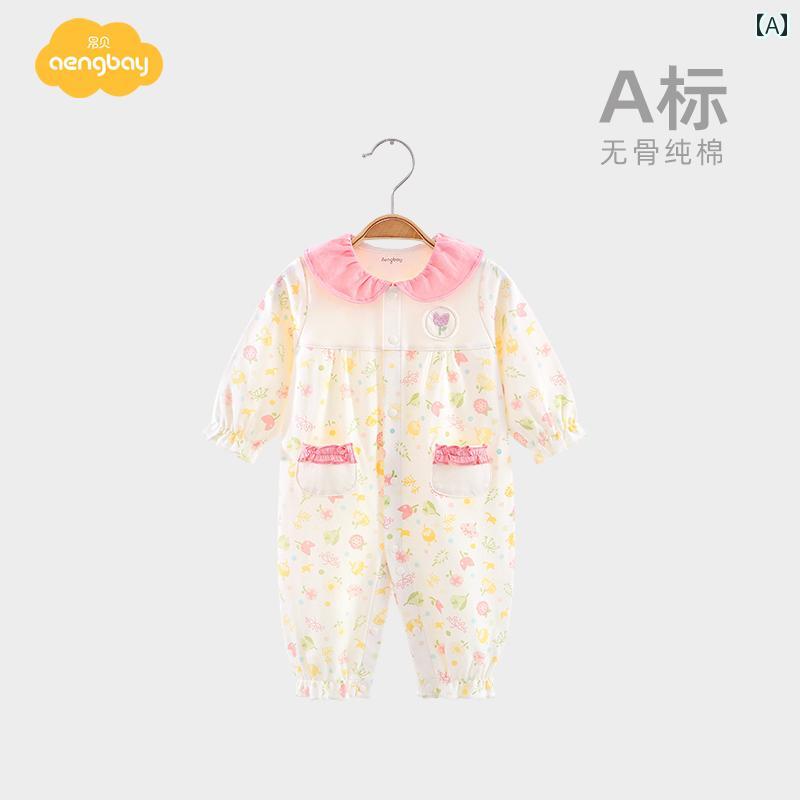 ベビー ロンパース 新生児 赤ちゃん 服 女の子 ジャンプスーツ かわいい プリンセス 春秋 長袖 コットン カバーオール