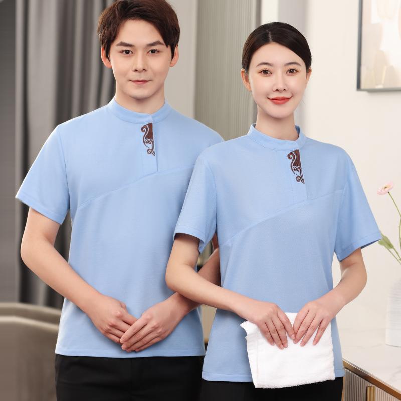 ハウスキーパー 制服 掃除 ユニフォーム 清潔感 爽やか 快適 作業着 レディース メンズ メンズ レディース兼 清掃 クリーニング ホテル ハウスキーピング 中華風 半袖 夏