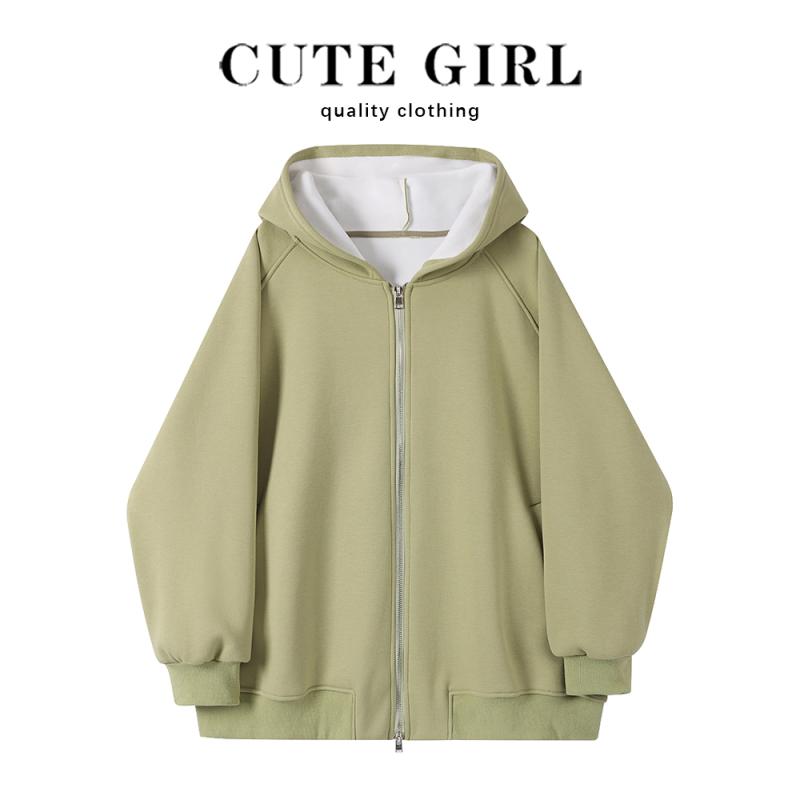 パーカー レディース カジュアル 快適 着用 グリーン ベルベット フード付き スウェットシャツ 女性 冬 カーディガンジャケット