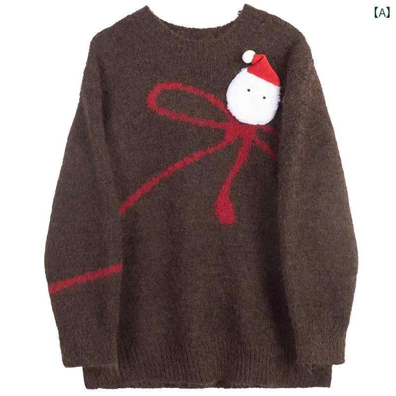 女の子 ファッション クリスマス スノーマン レッド コーヒー セーター レディース 冬 サンタ トップス 長袖 カジュアル｜セキュアデポ