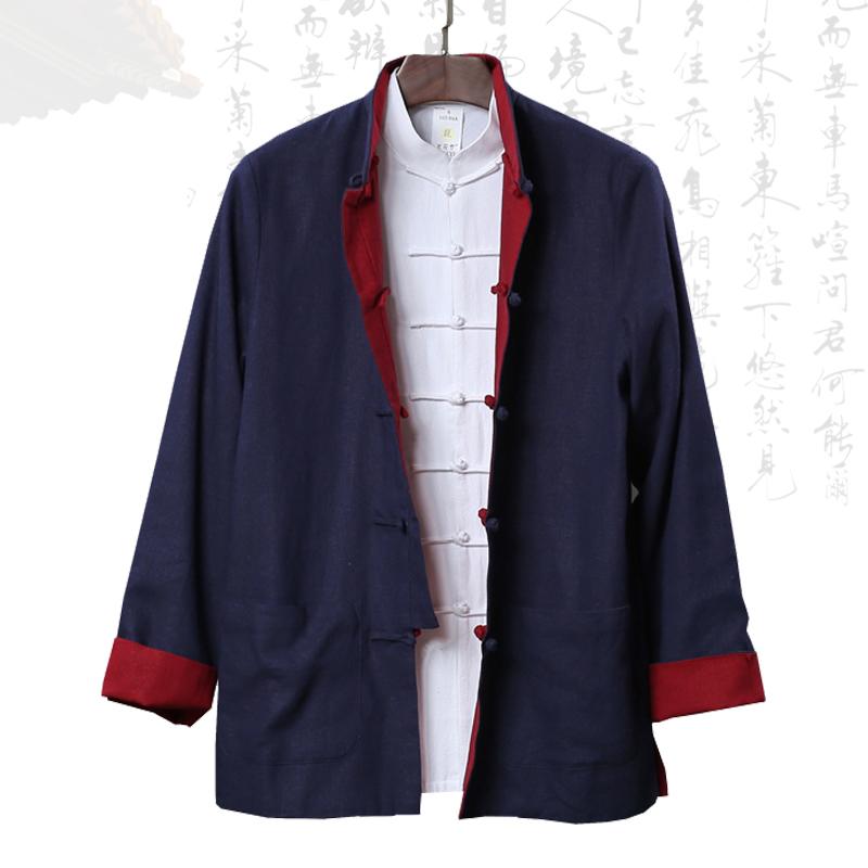 ジャケット メンズ 秋 春 唐装 リネン 中国 スタンドカラー リバーシブル トップス レトロ ボタン 漢服 在家 ウェア