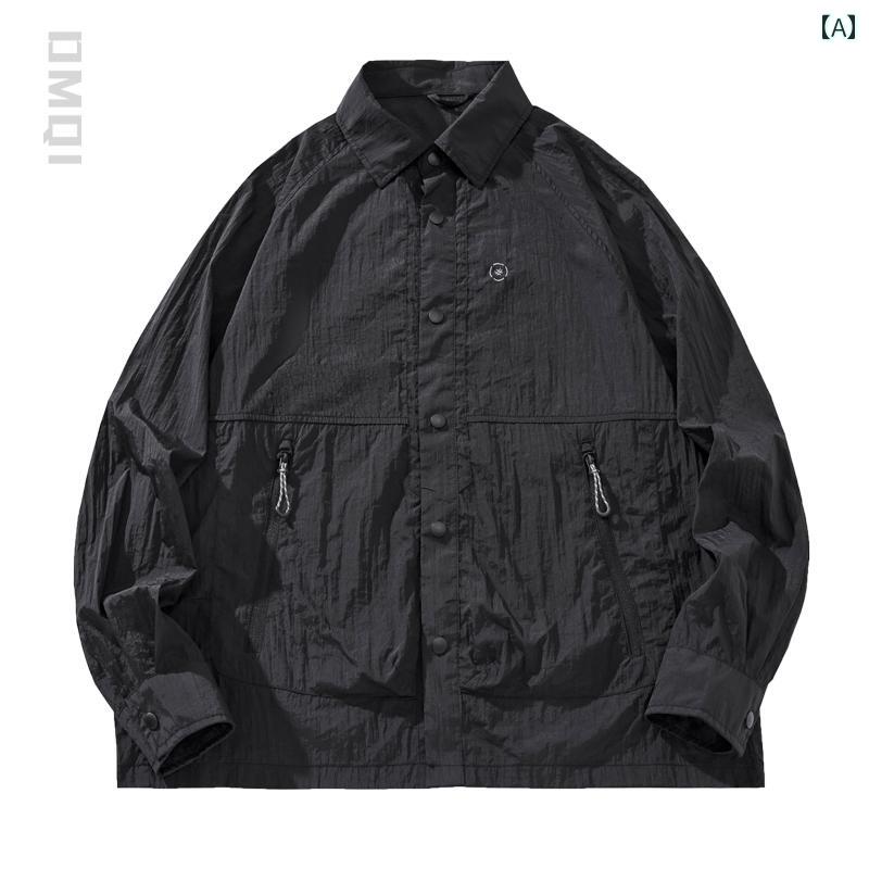 長袖 シャツ メンズ 春夏 トップス ジャケット 日焼け防止 紫外線対策 ひんやり 涼しい 快適 クール 薄手 UPF５０ 通気性 軽量 アウトドア レトロ感 前開きボタン 襟 アウター 無地 単 マルチポケット 綿 コットン カジュアル レジャー ワーク｜セキュアデポ