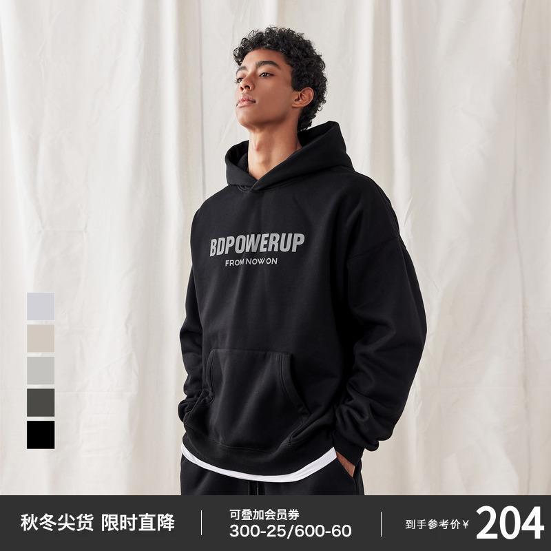 秋 フリース プルオーバー シンプル 厚手 プリント フード スポーツ スウェットメンズ