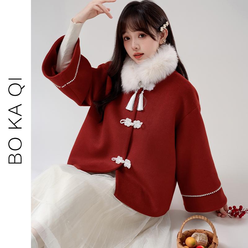 ジャケット レディース ファッション 秋冬 中華風 タッセル バックル 赤い ウール 女性 ガーリー カレッジ 正月｜セキュアデポ