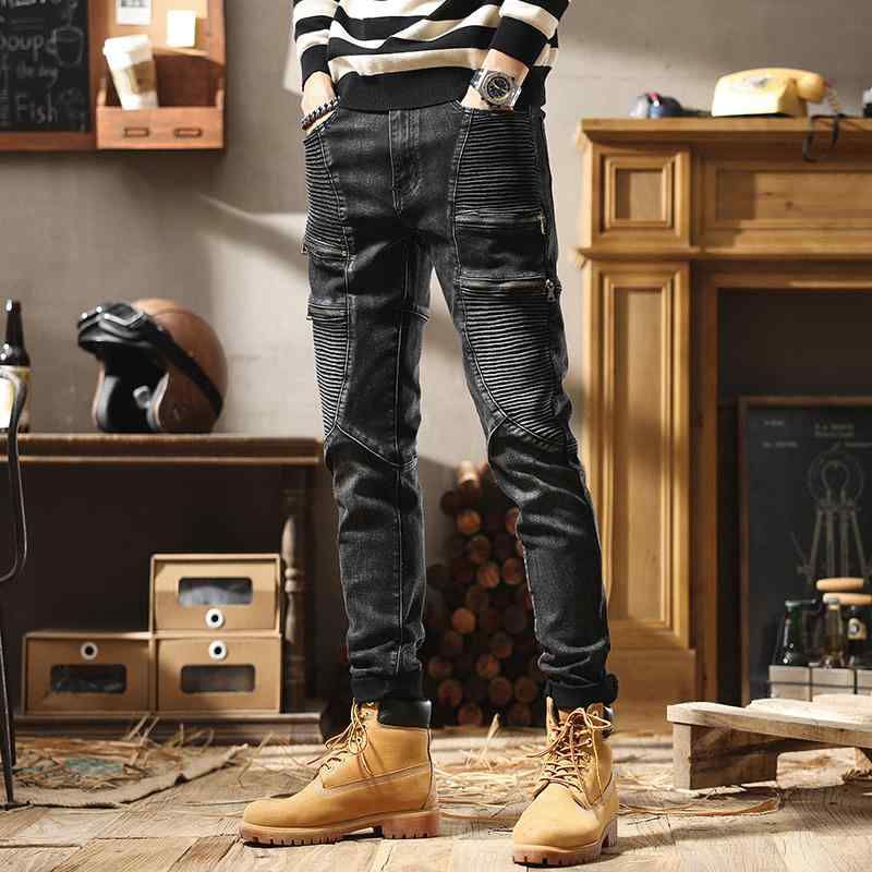 パンツ デニムパンツ メンズ 高級感 ジーンズ スリム フィット 裾細 春秋 モーター サイクル ストリート 伸縮性｜セキュアデポ