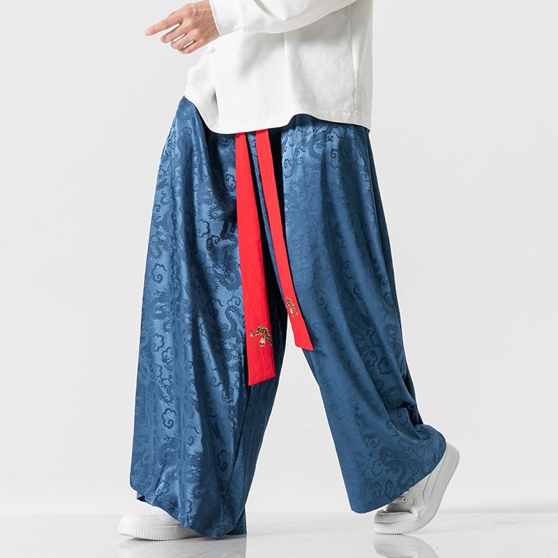 ワイドレッグ パンツ メンズ ファッション パンツ ズボン ボトムス レギンス キュロット ロング レトロ ストレート チャイナ風 唐装 メンズ 漢服 カジュアル 秋