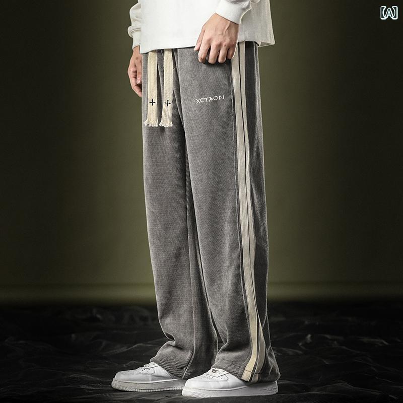カジュアル パンツ 動きやい メンズ コーデュロイ ストレート レッグ スウェット 春秋 ワイド ゆったり 大きめサイズ スポーツ