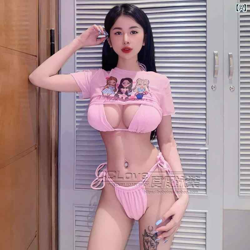 レディース ビキニ 水着 セクシー 魅力的 ビーチ リゾート レジャー 海水浴 スタイリッシュ ガール 三角 白 プリント スリーピース ラウンドネック 半袖