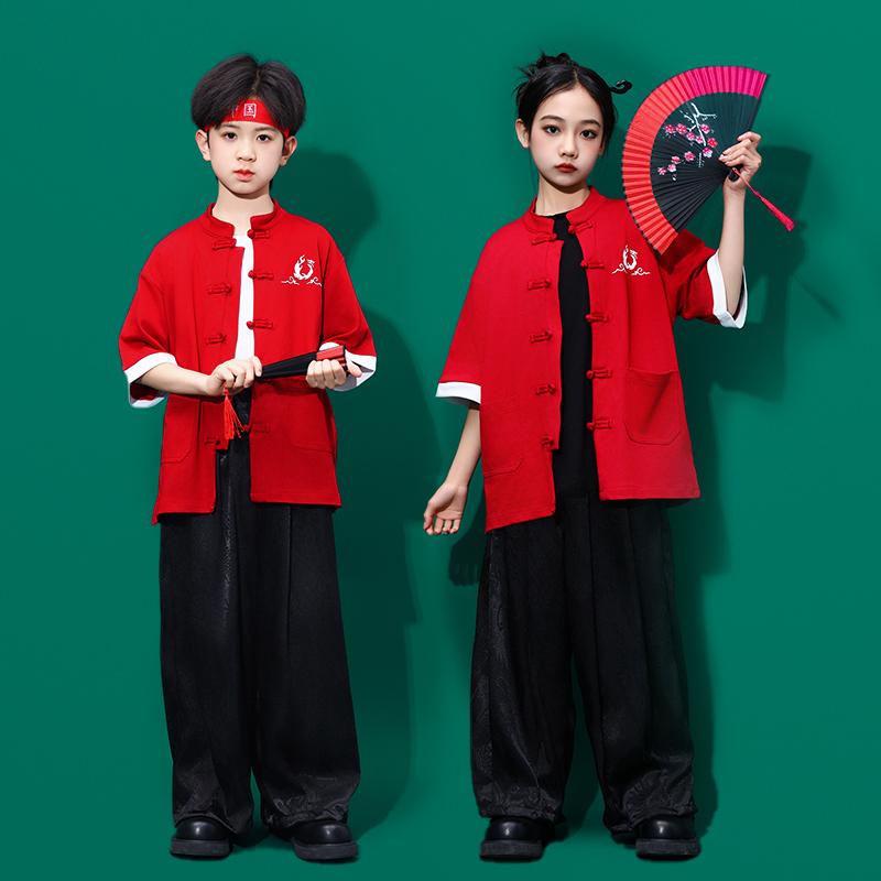 子供服 女の子 男の子 シャツ パンツ チャイナ風 コスチューム バンド ダンス ヒップホップ パフォーマンス 衣装 セットアップ クール かっこいい キッズ｜セキュアデポ