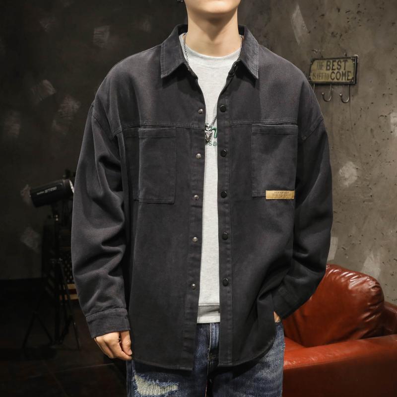 メンズ 長袖シャツ 春秋冬 アメリカン カジュアル 襟付 ストリート ワーク レジャー 前開き ボタン 無地 綿 コットン ゆったり 旅行 ワイドジャケット レトロ 大きめサイズ メンズ ノーアイロン トップス 快適 黒ダークグレーカーキ白｜セキュアデポ