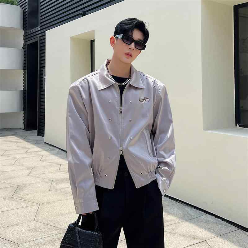 ジャケット メンズ 秋 春 かっこいい ハイエンド 明るい レトロ ショルダー パッド トップス