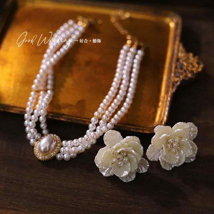 レディース アクセサリー フランス 多層 パール ネックレス 花嫁 ウェディング 写真映え フォト ネックレス ピアス セット かわいい エレガント