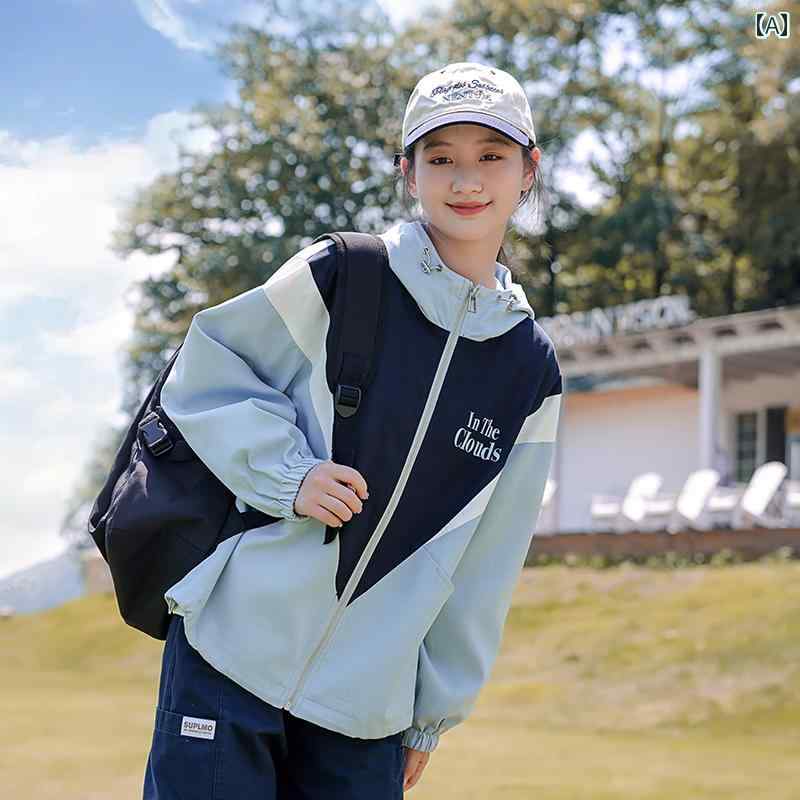 女の子 ジャンバー ショートジャケット フード 春秋 ゆったり カジュアル レジャー アウトドア 休日 中学 高校 学生 JK レディース