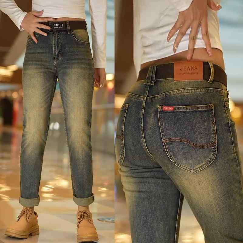 パンツ デニムパンツ ジーパン メンズ レディース アウトドア ズボン 春 弾性 イエロー マッド ファッション スリム デニムパンツ カジュアル ストレート