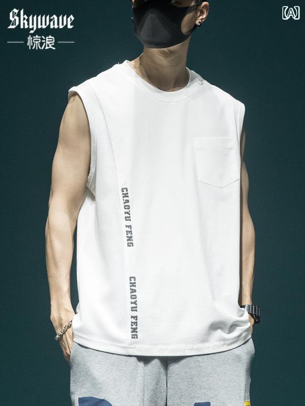 ノースリーブ スポーツ バスケ ストリート メンズ アメリカ ヘビーウェイト ベスト 夏 チョッキ フィットネス Tシャツ ボト スウェットシャツ