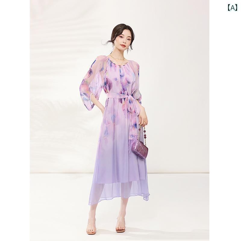 ワンピース レディース 春夏 Aライン ロング 花柄 スカート 豪華感 若見え ロマンチック レディース パフスリーブ