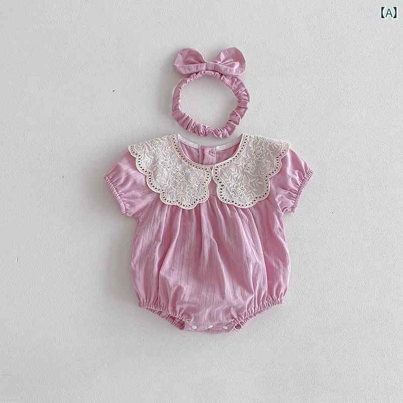 ロンパース ベビー服 ジャンプ スーツ 夏 薄手 女児 赤ちゃん 紫 かわいい プリンセスローブ 生後1ヶ月 100日 プリンセス クロール スーツ