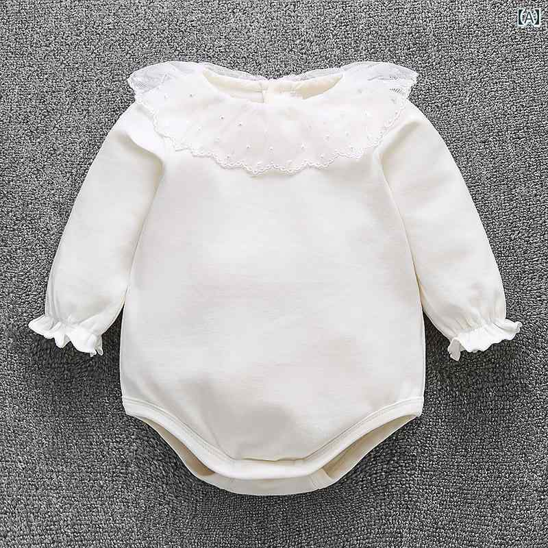 ロンパース ベビー服 カバーオール ジャンプ スーツ 春秋 長袖 女の子 白 三角 新生児 春服