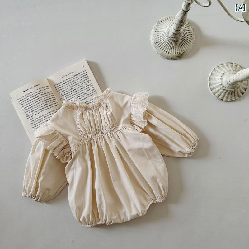 ロンパース ベビー服 カバーオール ジャンプ スーツ 春秋 女児 赤ちゃん キュート かわいい レース 襟 プリンセス 新生児 春 アウター