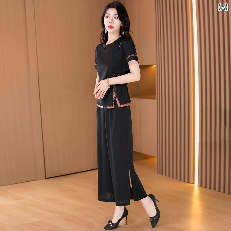 レディース レディース 婦人服 トップス パンツ セットアップ 上下セット セットアップ チャイナ風 レトロ 夏