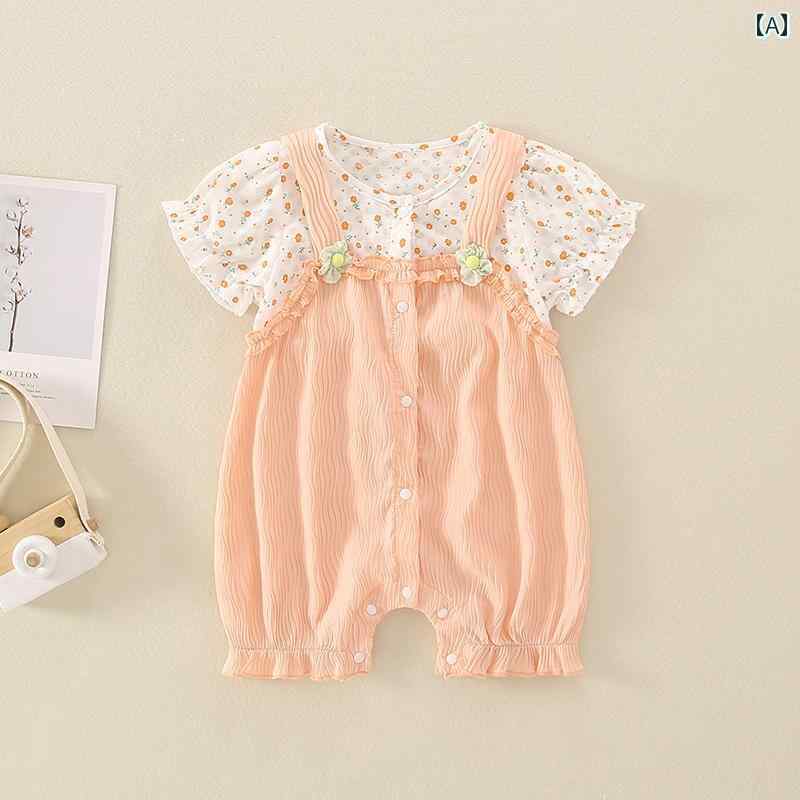 ロンパース ベビー服 新生児 夏用 ジャンプ スーツ かわいい 赤ちゃん 韓国 夏服 女の子 プリンセス 生後1ヶ月 100日 半袖 夏