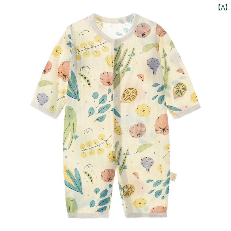 ロンパース ベビー服 新生児 夏用 ジャンプ スーツ かわいい 赤ちゃん 夏 薄手 シームレス 服 綿 ローブ 長袖 快適 服 パジャマ 夏