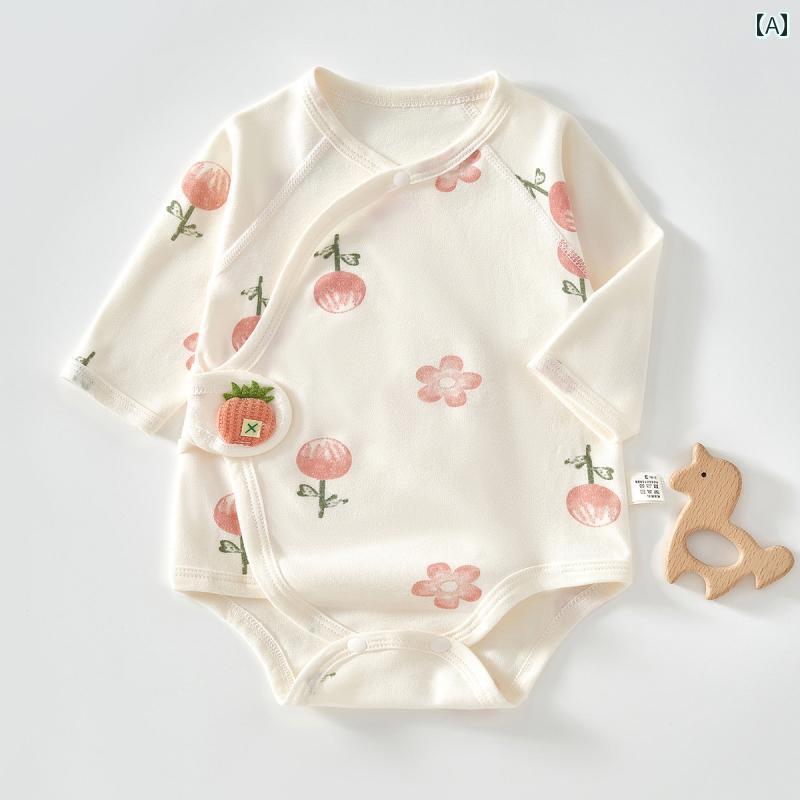 ロンパース ベビー服 カバーオール ジャンプ スーツ 新生児 服 新生児 ラップ 服 春秋 綿 シームレス 三角 秋服