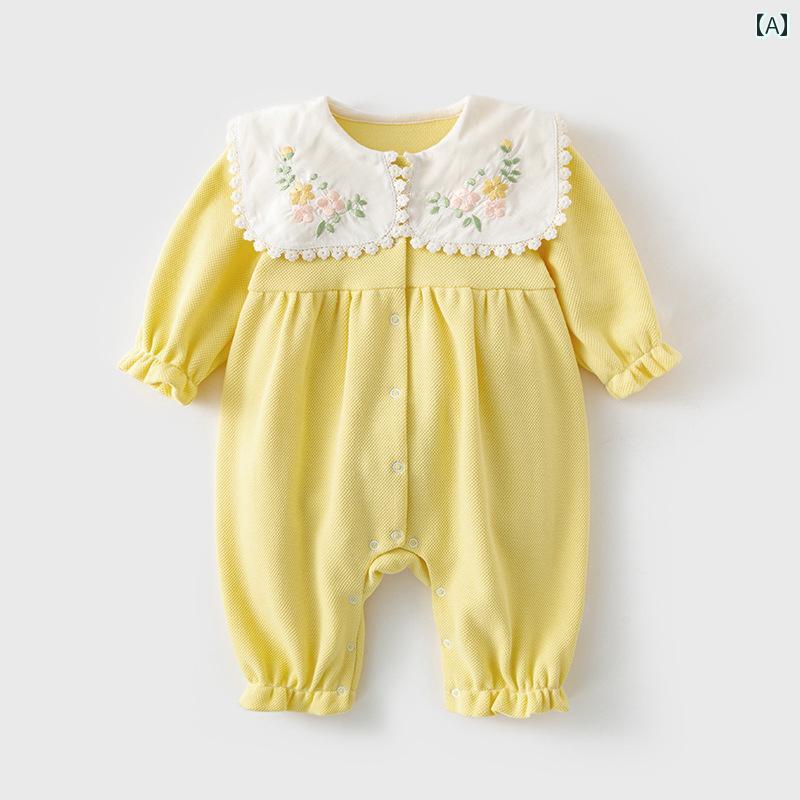 ロンパース ベビー服 カバーオール ジャンプ スーツ 幼児 子供服 秋 刺繍入り 長袖 用 おしゃれ