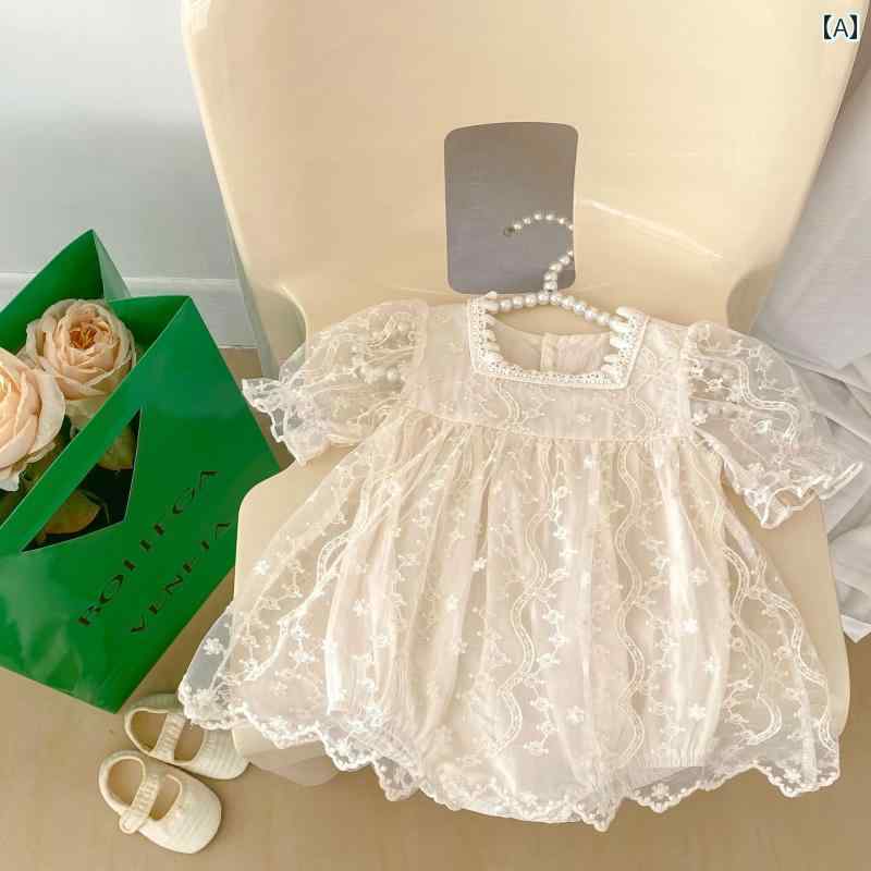 ロンパース ベビー 夏服 ジャンプ スーツ かわいい 赤ちゃん イン ホルターネック 半袖 メッシュ 女児 ファッション 100日 パーティー