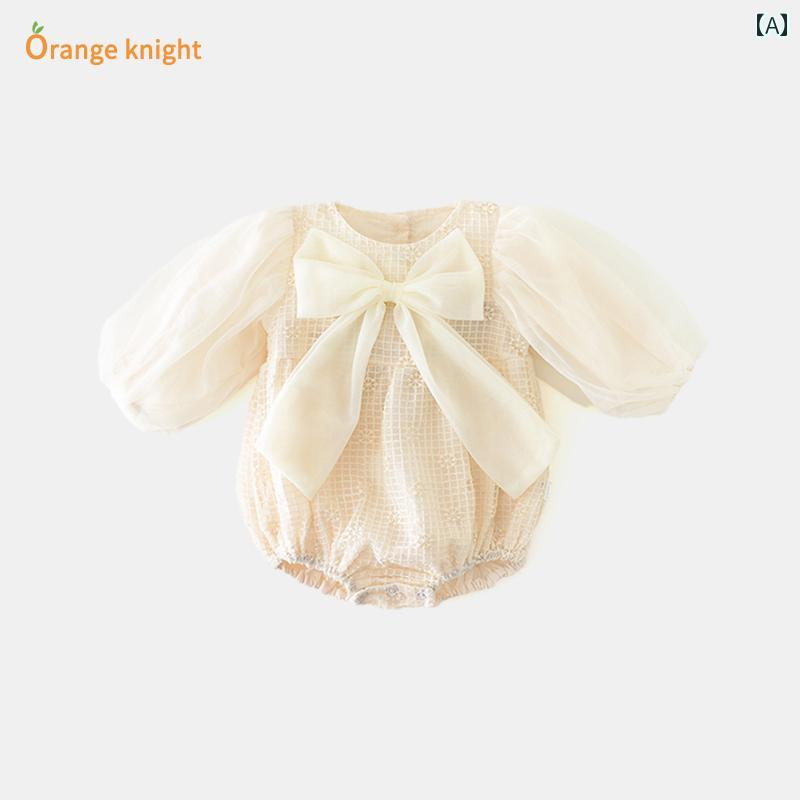 ロンパース ベビー服 カバーオール ジャンプ スーツ プリンセス 春秋服 新生児 女の子 パフスリーブ ワッフル 100日 パーティー