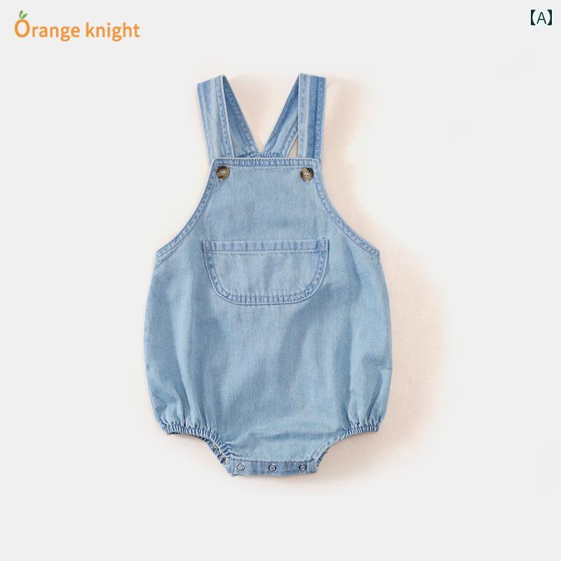 ロンパース ベビー服 新生児 夏用 ジャンプ スーツ かわいい 赤ちゃん デニムオーバーオール 夏 女の子 三角 韓国 夏服 薄手