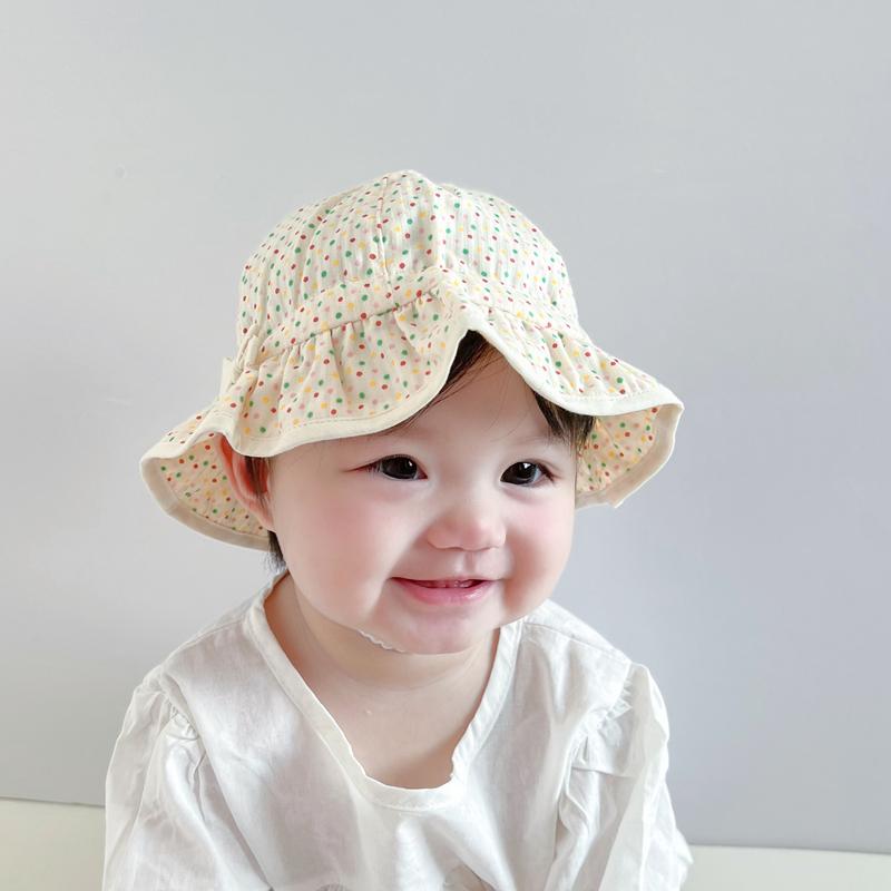 韓国 春夏 女の子 赤ちゃん 子供 綿 ミディカラー サンハット ドット かわいい 通気性 日焼け防止 通気性 ハット
