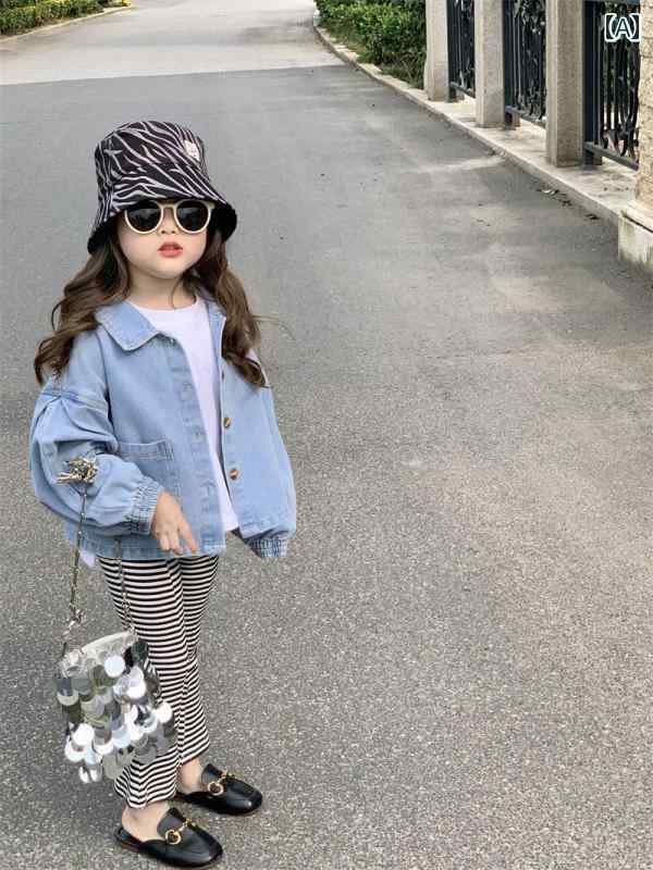 キッズ ファッション 秋 子供服 韓国 子供服 ガールズ カジュアル ホワイト デニムジャケット レトロ デニムシャツ