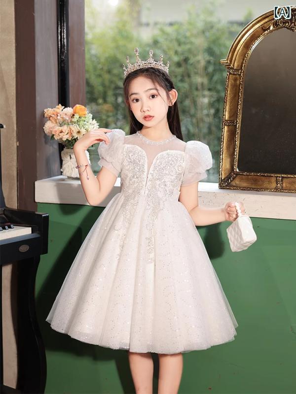 ドレス 女の子 子供服 キッズ 韓国 サマー ハイエンド ライト 高級感 ホスト ピアノ 演奏 フラワーガール ウェディング イブニングドレス プリンセス
