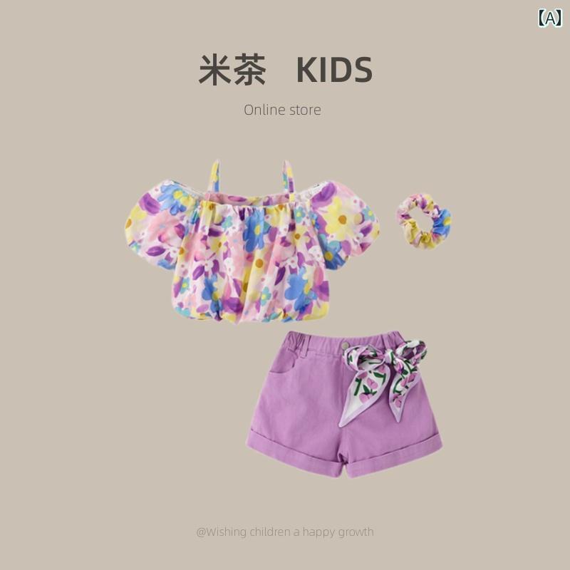 子供服 セットアップ カジュアル かわいい 韓国 スーツ スタイリッシュ 夏 園児 小学生 半袖 ショーツ 2点 セット 花柄 衣装