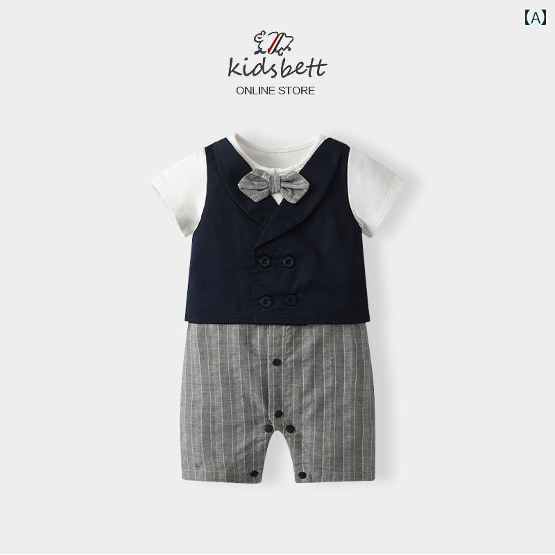 ドレス カバーオール ジャンプ スーツ 赤ちゃん 幼児 プレイスーツ かわいい ベビー 夏服 新生児 男の子 夏用 薄手 満月 ロンパース 紳士 一歳