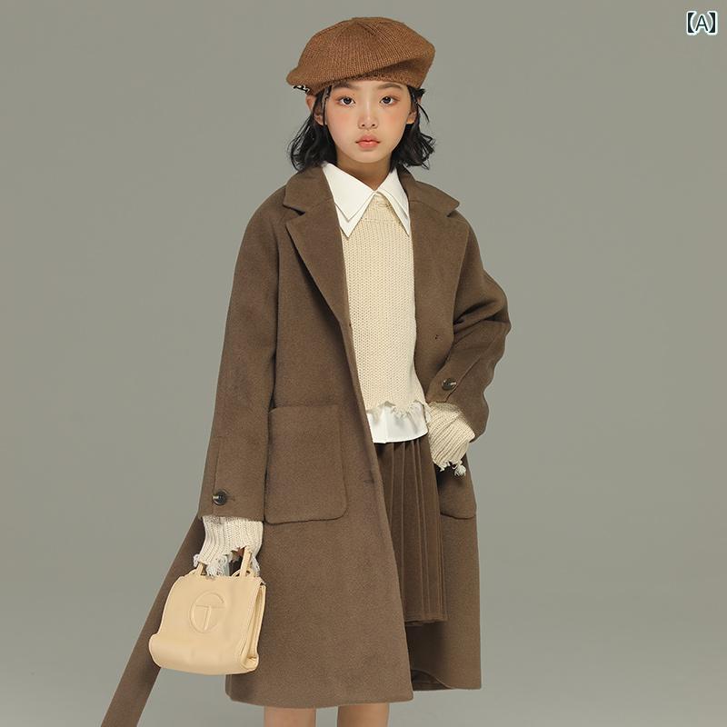 コート 子供服 アウター カジュアル おしゃれ カジュアル おしゃれ キッズ 小さい 女の子 冬 ウール 子供 高級感 ウール 大きい 子供 女性 ミドル丈 ウール