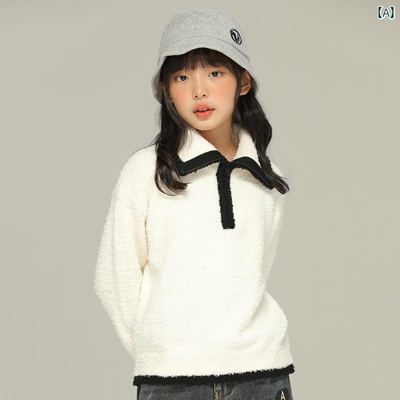 トップス 赤ちゃん服 格好のいい 自然的 普段着 キッズ たわい無い お嬢さん 秋冬 対比 端っこ ファスナー スウェーター 中型 大型 赤ちゃん用 もの柔らか 生あたたかい スウェーター