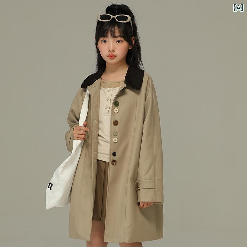 厚地の外套 赤ちゃん服 アウター 心地よい 格好のいい 心地よい 格好のいい キッズ お嬢さん 春 分科大学 表現スタイル レトロ 上衣 赤ちゃん用 対比 名取り草 コール天 襟 カーキ