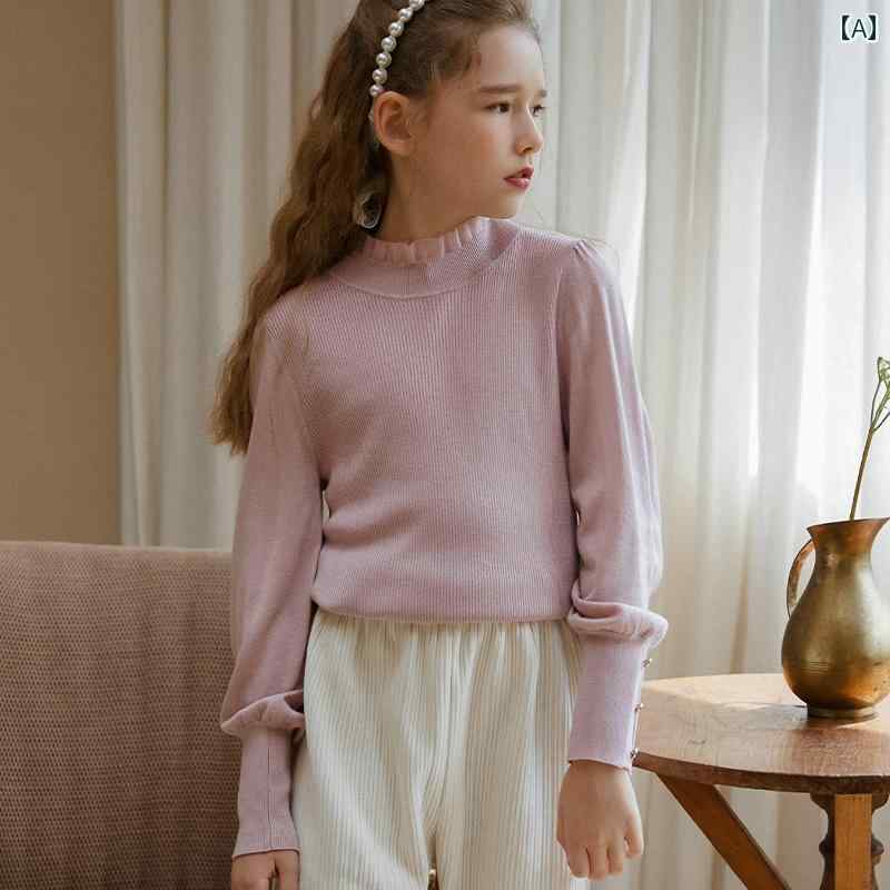 トップス シャツ セーター おしゃれ 子供服 キッズ 秋冬 ニット パフスリーブ かわいい エッジ レイヤリング｜セキュアデポ
